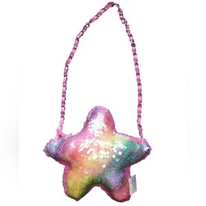 Angel Face Rainbow Sequin & Faux Fur Star Kids Shoulder Purse Laced Chain Strap